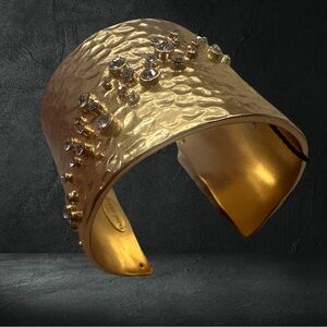 Karine Sultan Paris Wide Gold Tone and Crystal Cuff NWT